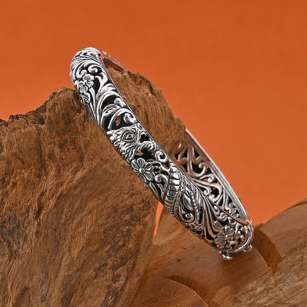 Bali Legacy Sterling Silver Dragon Bangle Bracelet (7.25 In) 47.20 Grams image number 1