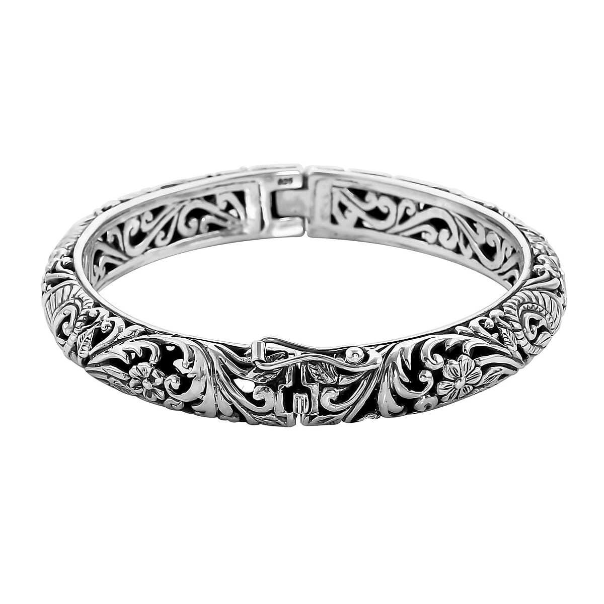 Bali Legacy Sterling Silver Dragon Bangle Bracelet (7.25 In) 47.20 Grams image number 3
