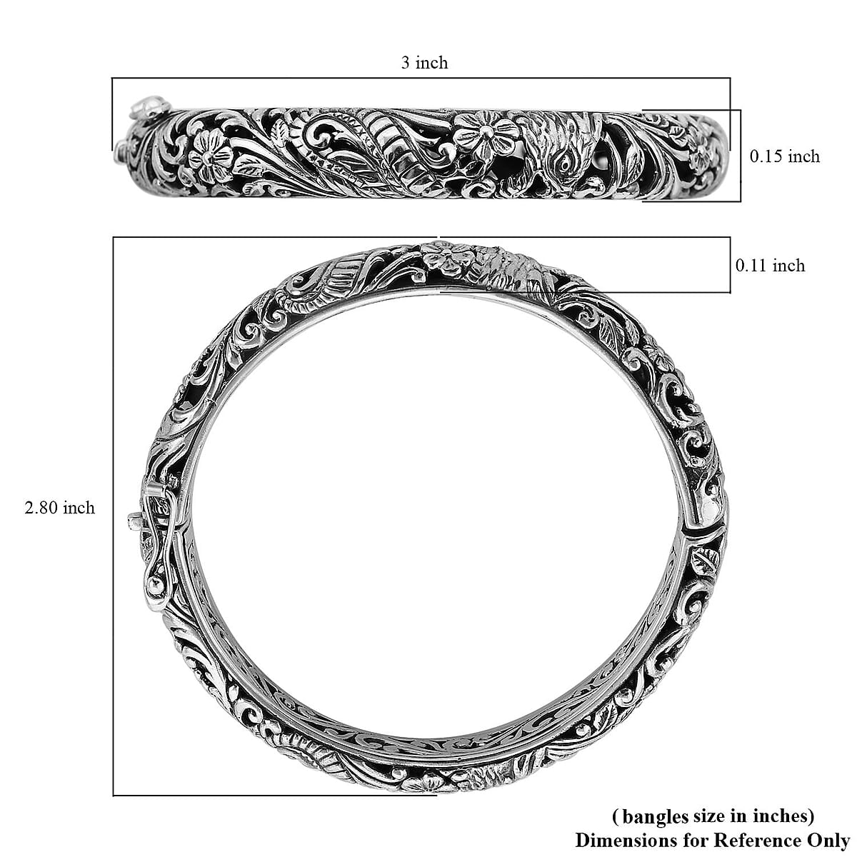 Bali Legacy Sterling Silver Dragon Bangle Bracelet (7.25 In) 47.20 Grams image number 5