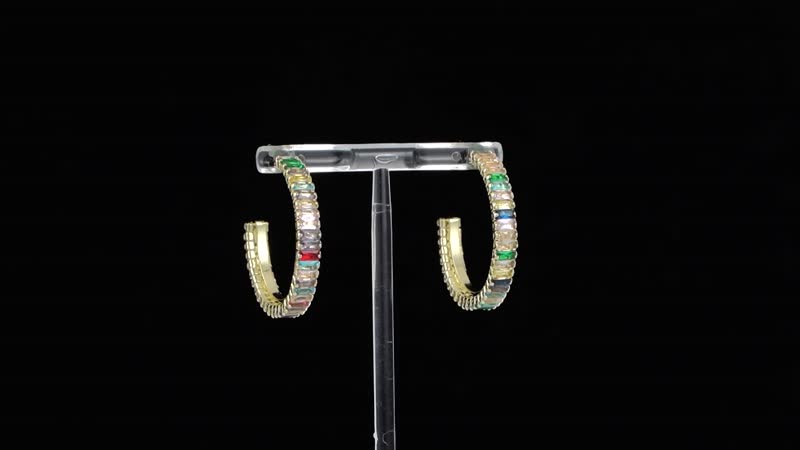 Simulated Champagne Diamond Hoop Earrings in Goldtone