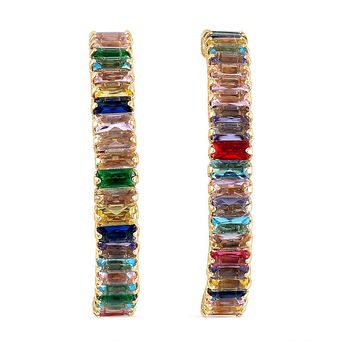 Simulated Multi Color Diamond and Glass Hoop Earrings in Goldtone