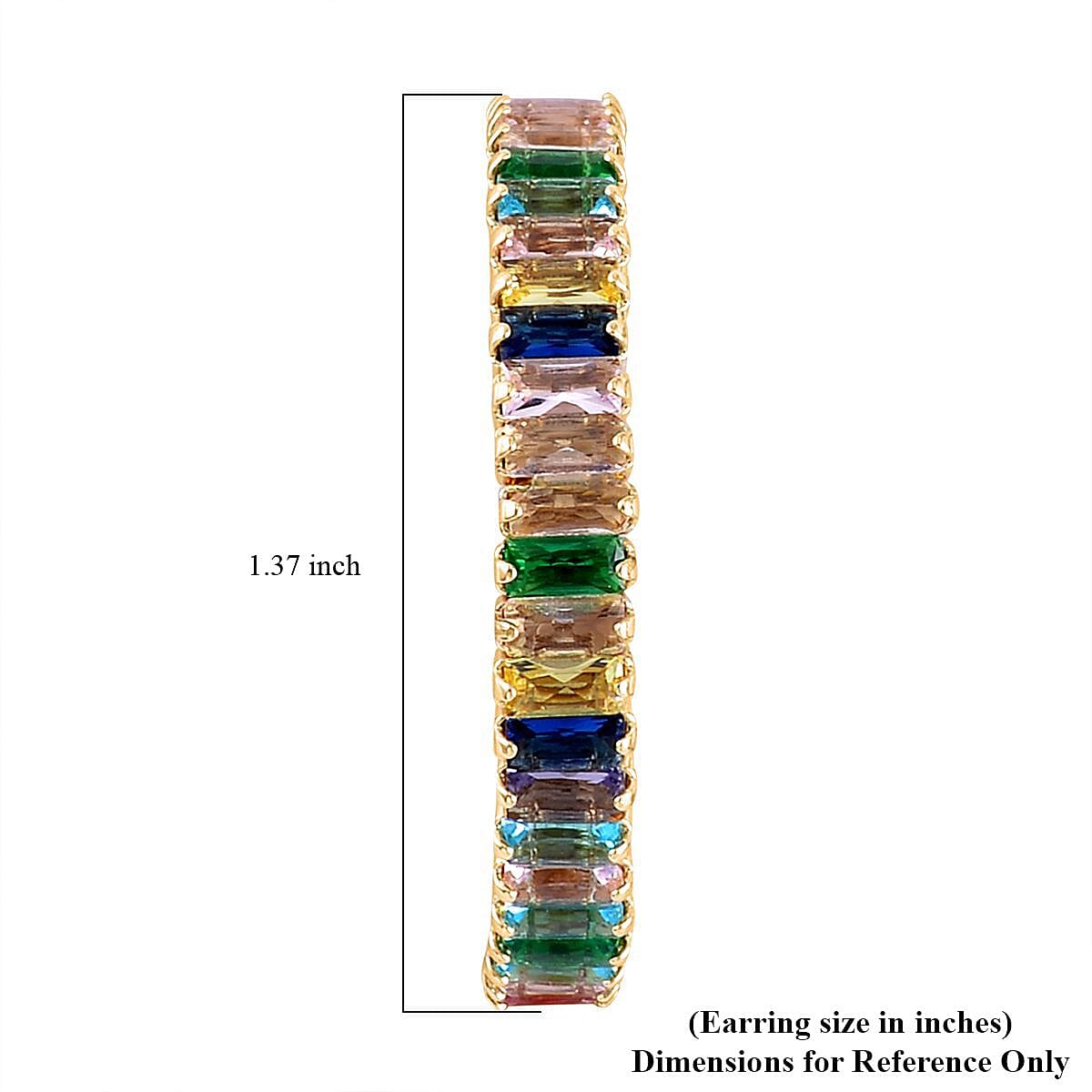 Simulated Multi Color Diamond and Glass Hoop Earrings in Goldtone