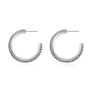 Simulated Black Diamond Hoop Earrings in Silvertone