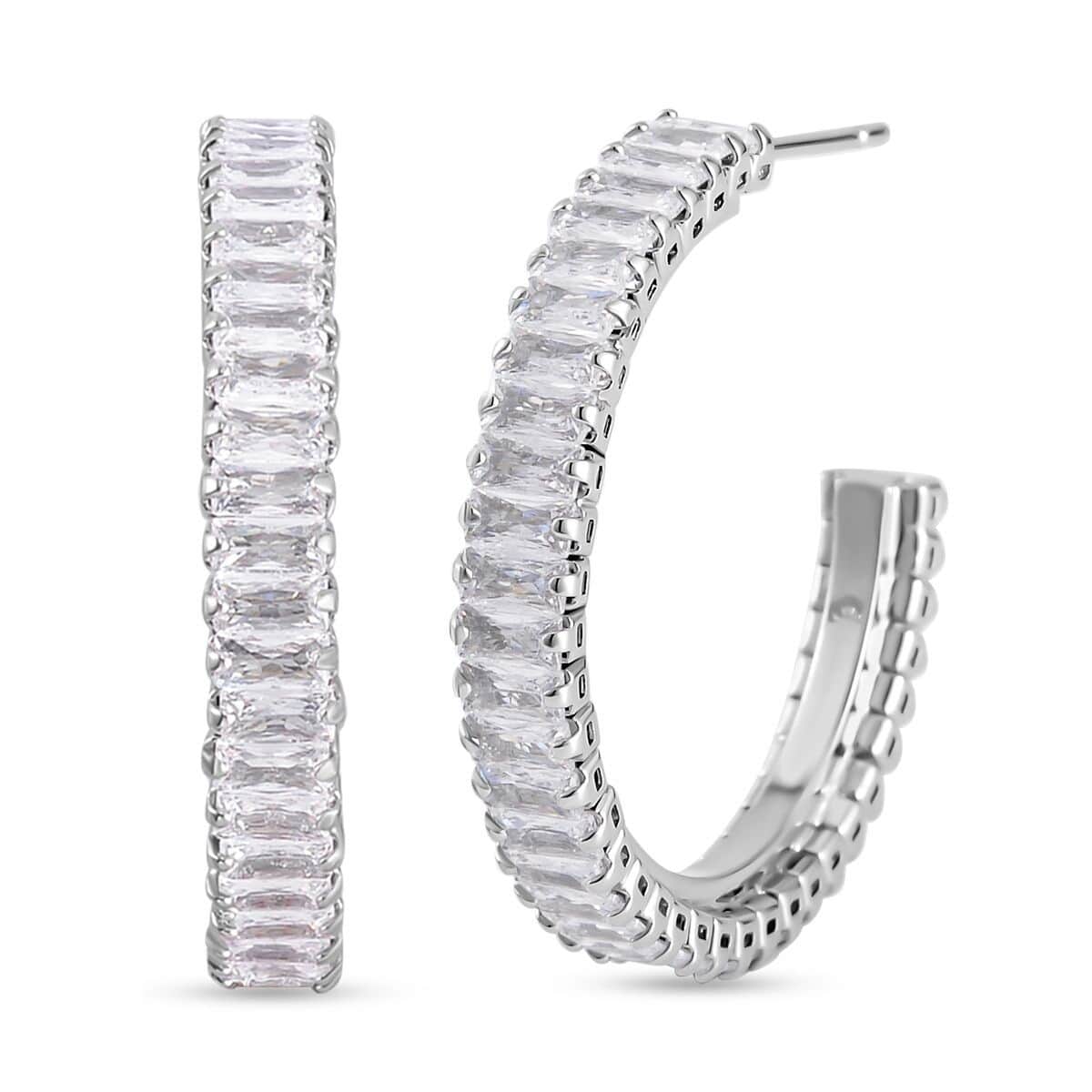 Simulated Diamond Hoop Earrings in Silvertone image number 0