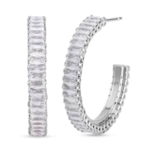 Simulated Diamond Hoop Earrings in Silvertone