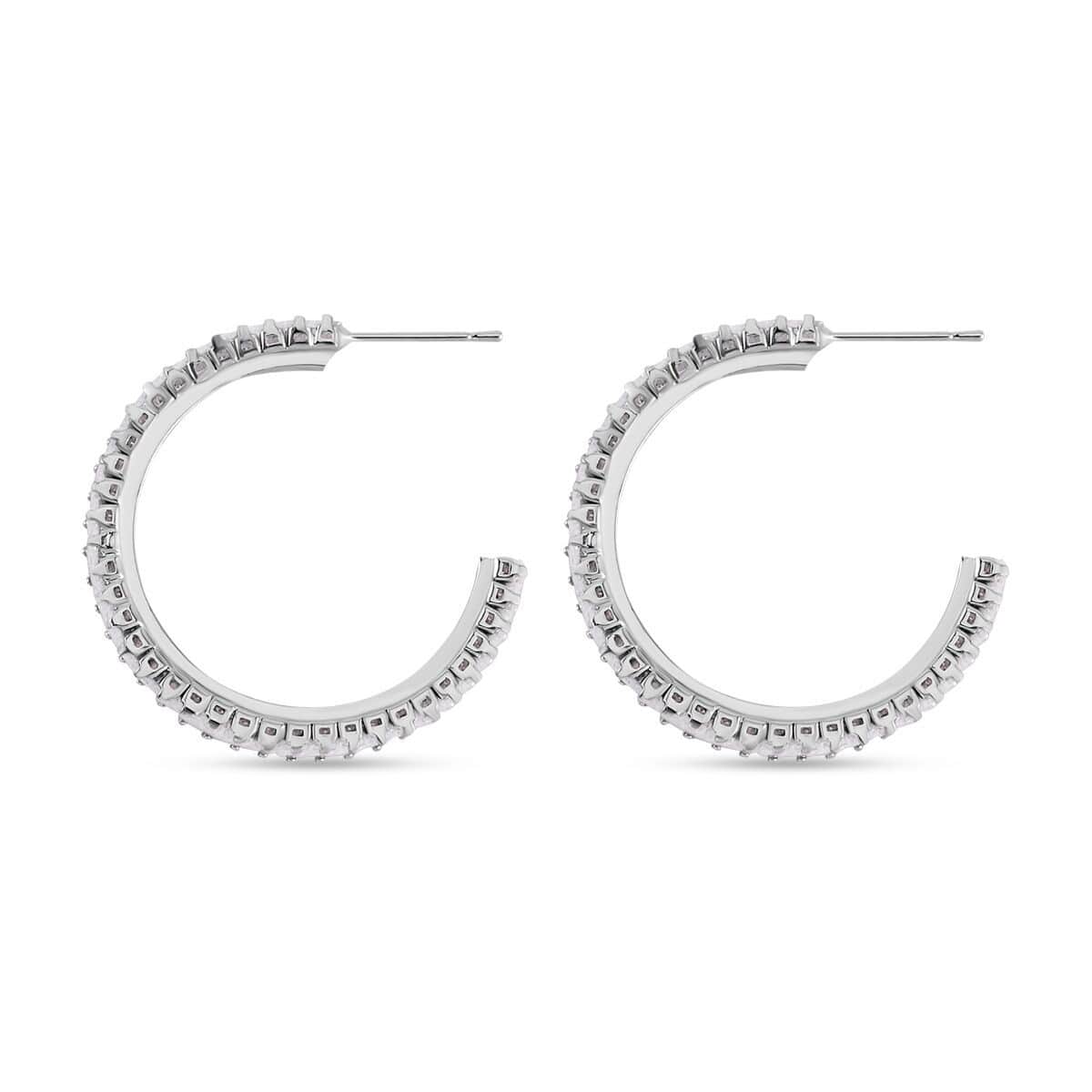 Simulated Diamond Hoop Earrings in Silvertone image number 3