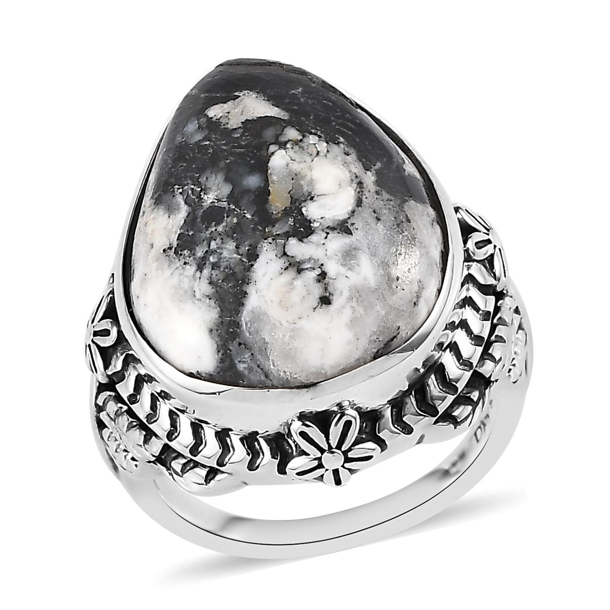 Artisan Crafted White Buffalo Solitaire Ring in Sterling Silver 15.25 ctw image number 0