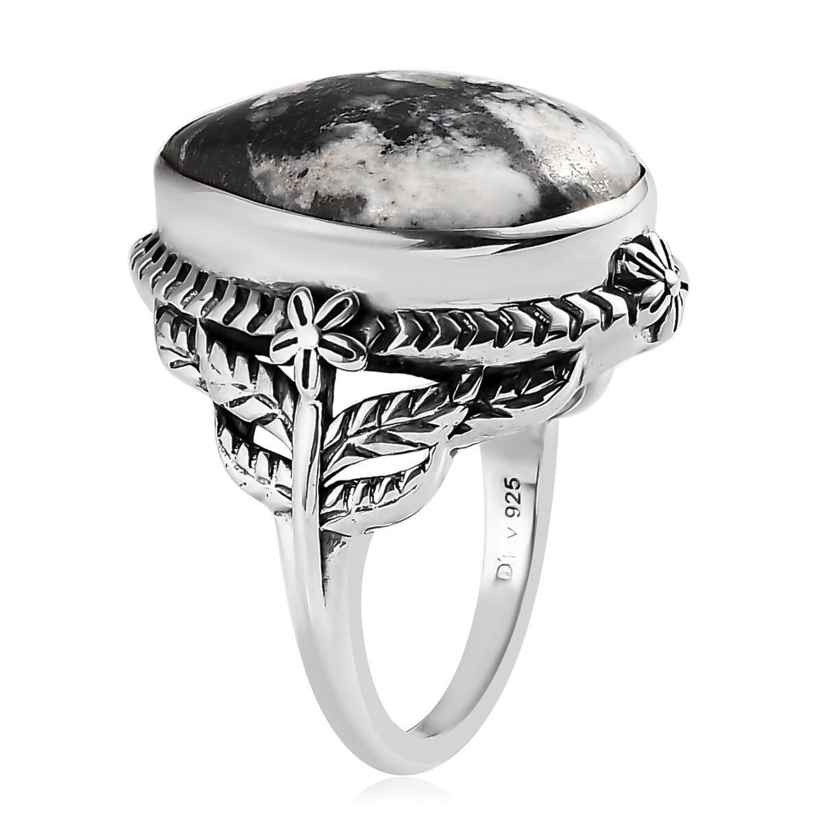 Artisan Crafted White Buffalo Solitaire Ring in Sterling Silver 15.25 ctw image number 3