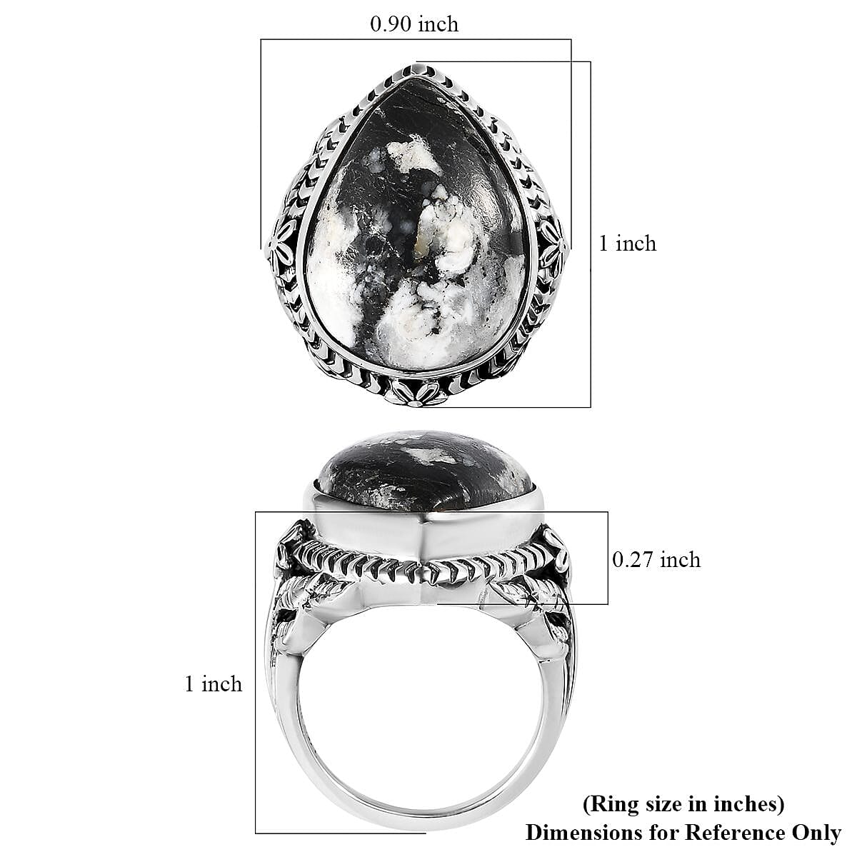 Artisan Crafted White Buffalo Solitaire Ring in Sterling Silver (Size 10.0) 15.25 ctw