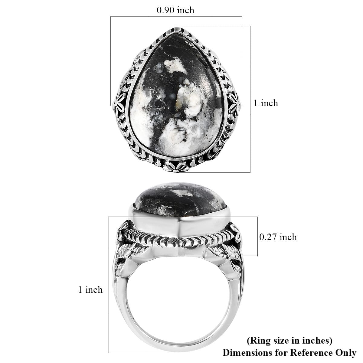 Artisan Crafted White Buffalo Solitaire Ring in Sterling Silver 15.25 ctw image number 5