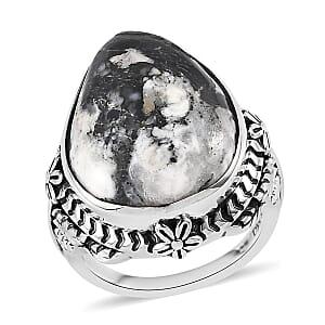 Artisan Crafted White Buffalo Solitaire Ring in Sterling Silver (Size 6.0) 15.25 ctw