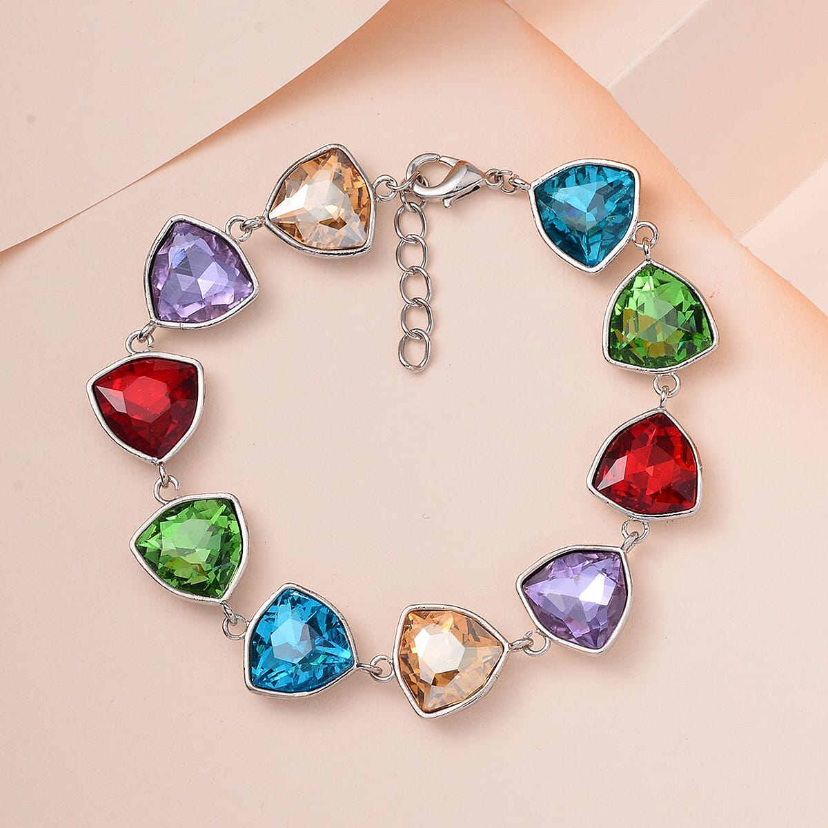 Multi Color Austrian Crystal Bracelet in Silvertone (7.0-8.50In) image number 1