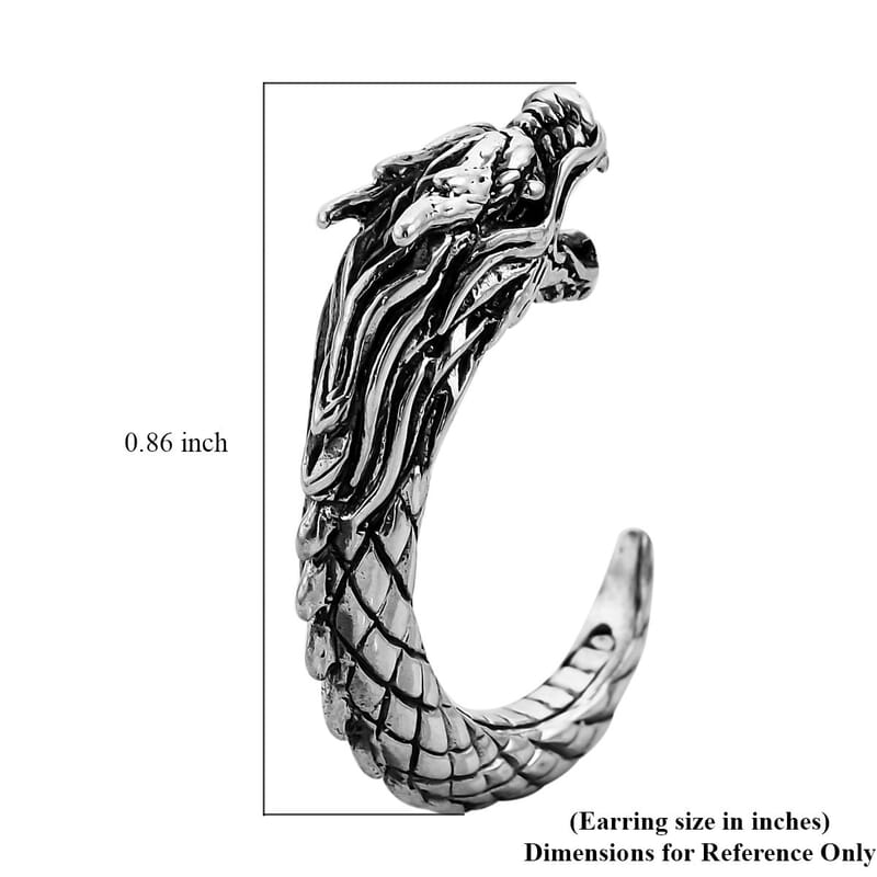 Bali Legacy Sterling Silver Dragon J-Hoop Earrings 10.65 Grams