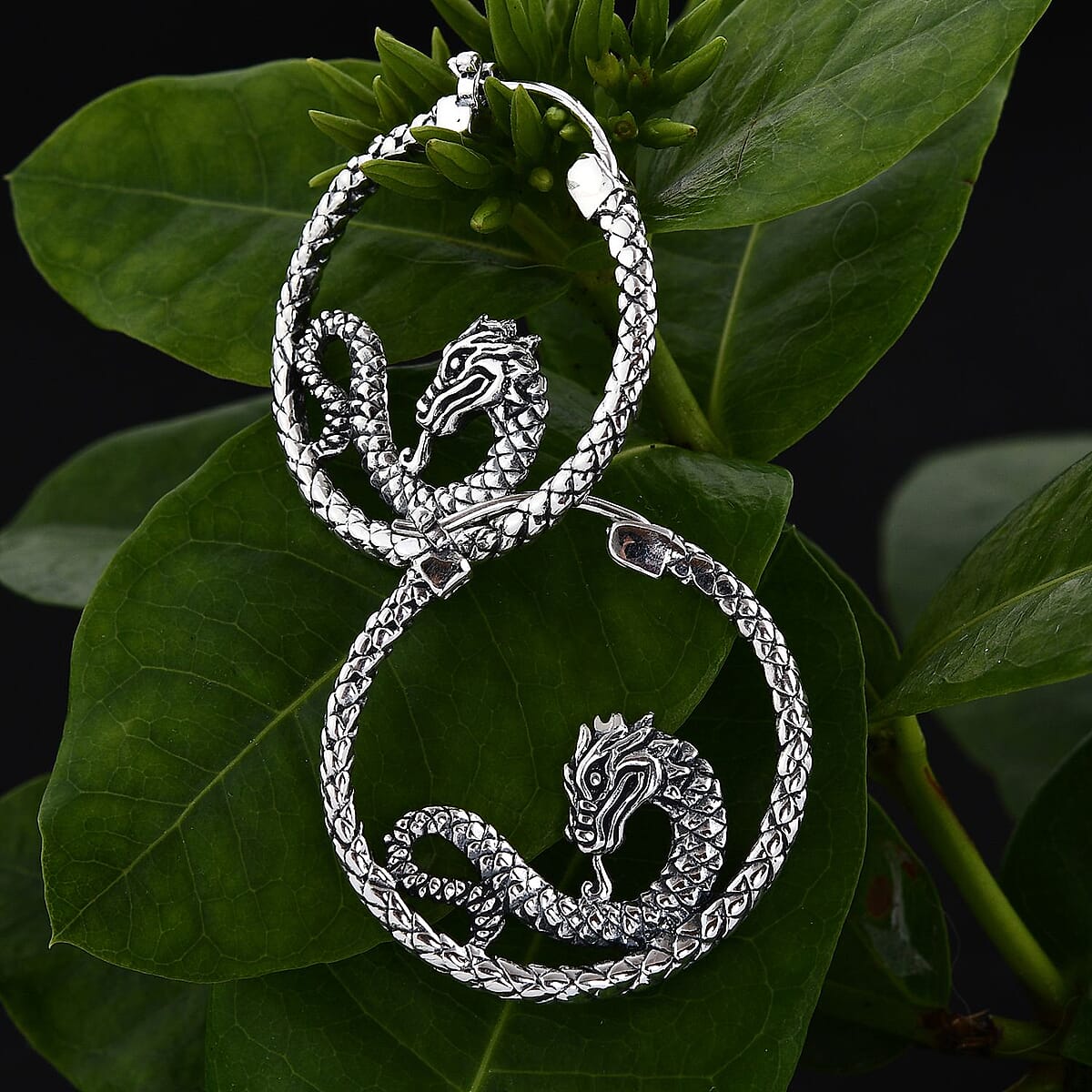 Bali Legacy Sterling Silver Snake Hoop Earrings 8.50 Grams image number 1