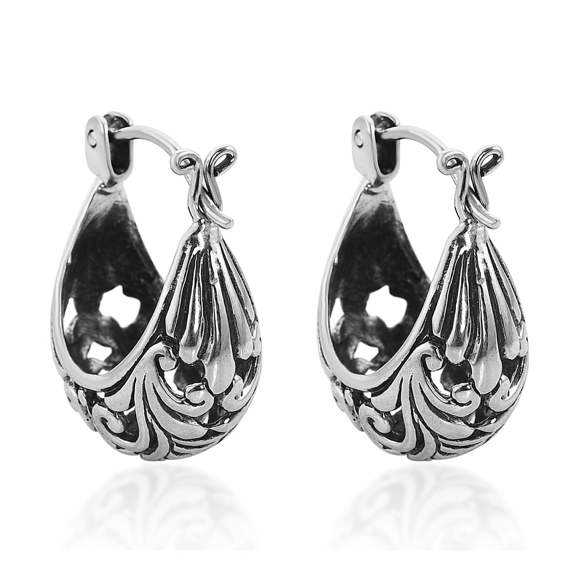 Bali Legacy Sterling Silver Hoop Earrings 5.25 Grams image number 4