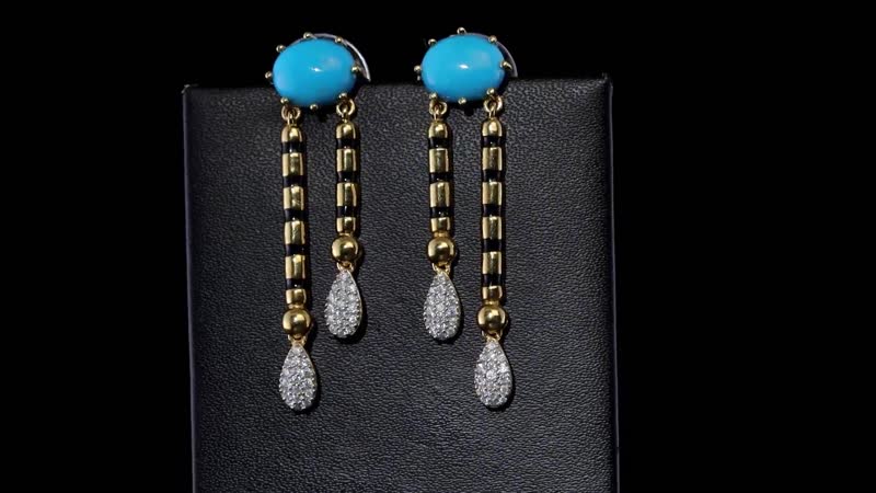 Sleeping Beauty Turquoise and Moissanite Dangling Earrings in Vermeil Yellow Gold Over Sterling Silver 4.85 ctw