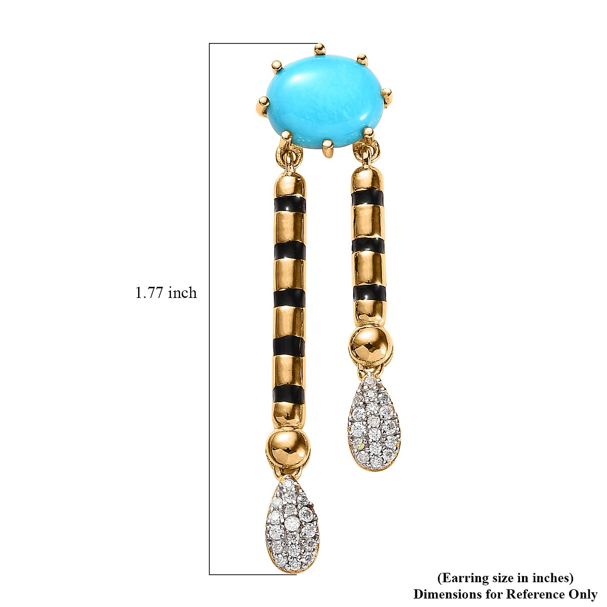 Sleeping Beauty Turquoise and Moissanite Dangling Earrings in Vermeil Yellow Gold Over Sterling Silver 4.85 ctw