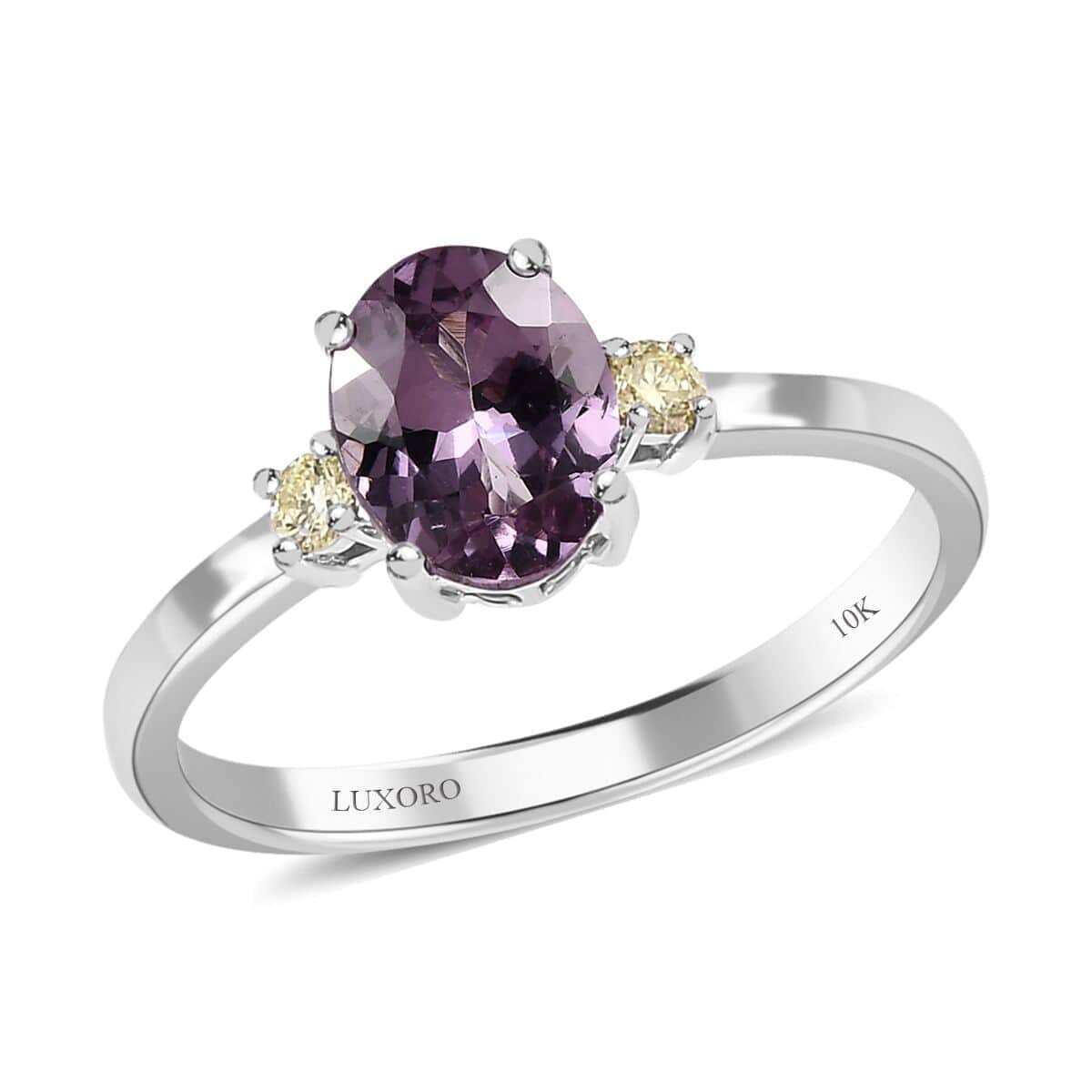 Luxoro 10K White Gold AAA Narsipatnam Purple Spinel, Natural Yellow Diamond (I3) Ring 1.20 ctw image number 0