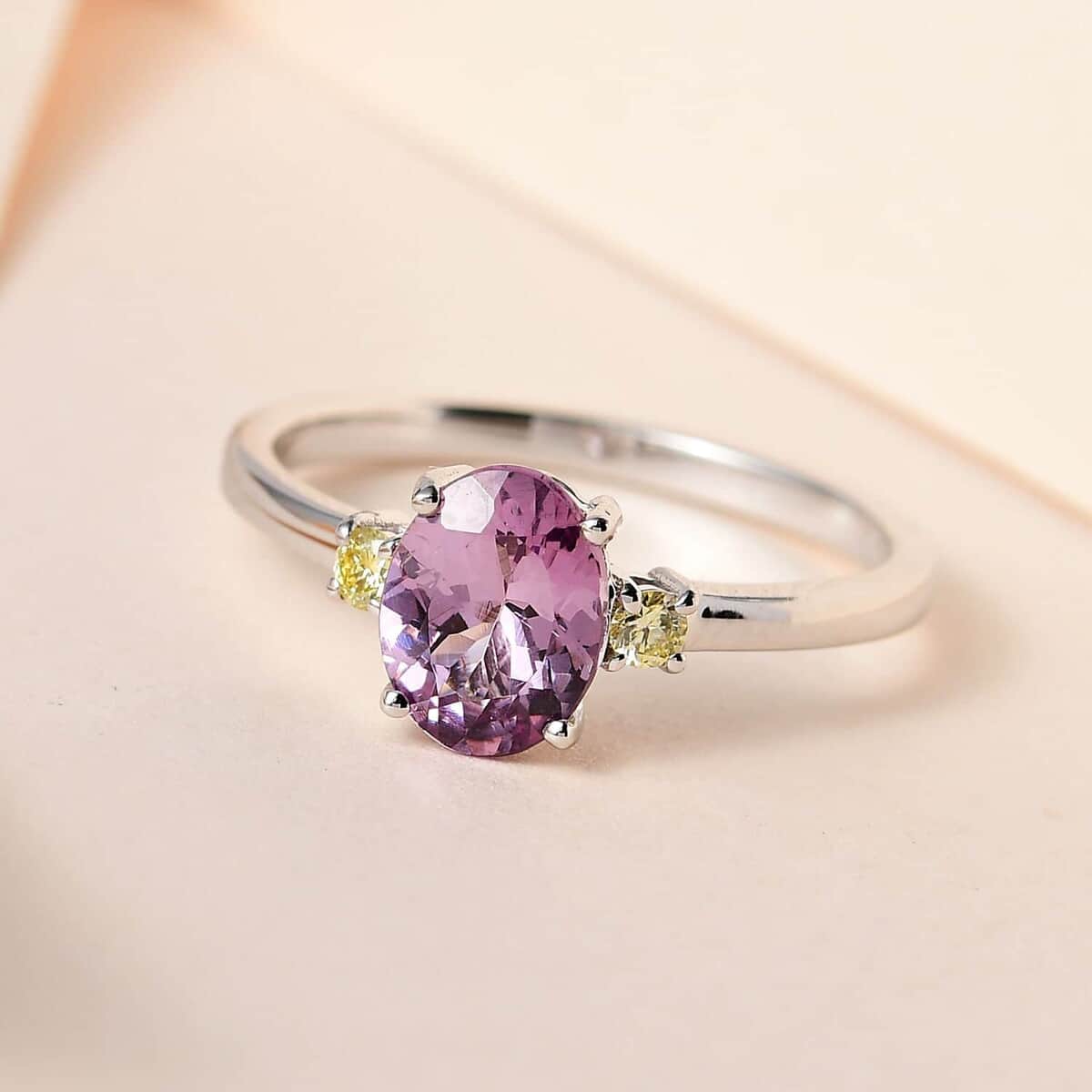 Luxoro 10K White Gold AAA Narsipatnam Purple Spinel, Natural Yellow Diamond (I3) Ring 1.20 ctw image number 1