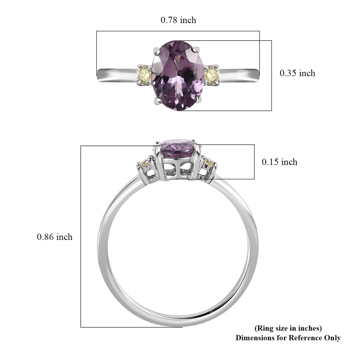 Luxoro 10K White Gold AAA Narsipatnam Purple Spinel, Natural Yellow Diamond (I3) Ring 1.20 ctw image number 5