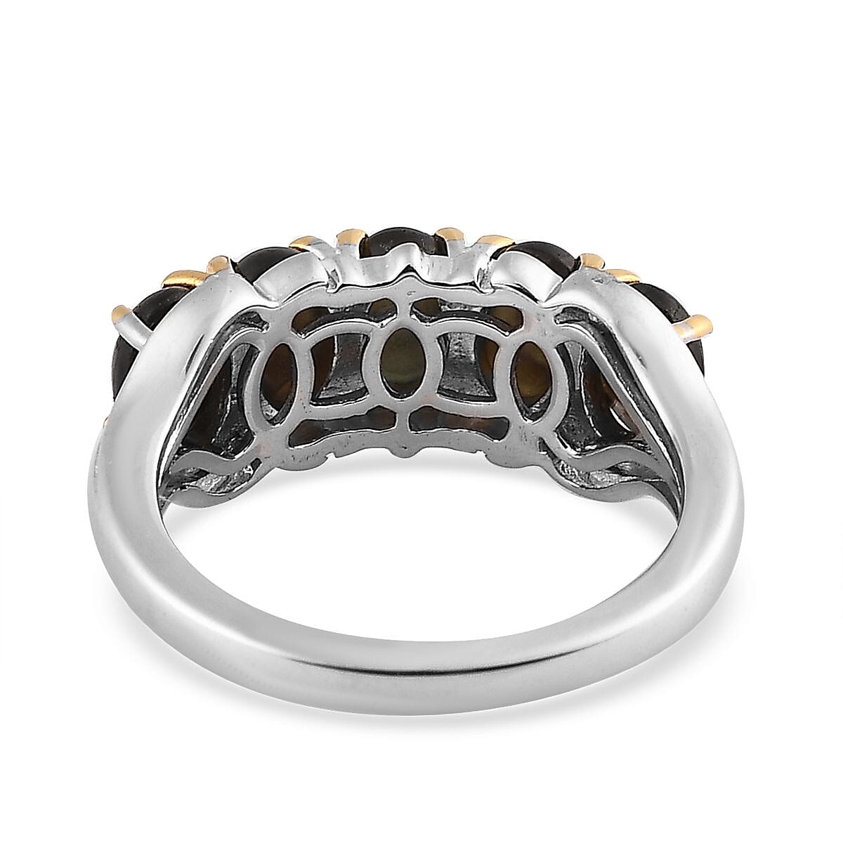 Bankacha Natural Black Star Sapphire 5 Stone Ring in Vermeil YG and Platinum Over Sterling Silver (Size 10.0) 3.15 ctw