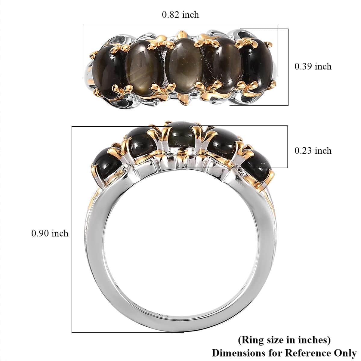 Bankacha Natural Black Star Sapphire 5 Stone Ring in Vermeil YG and Platinum Over Sterling Silver 3.15 ctw image number 5