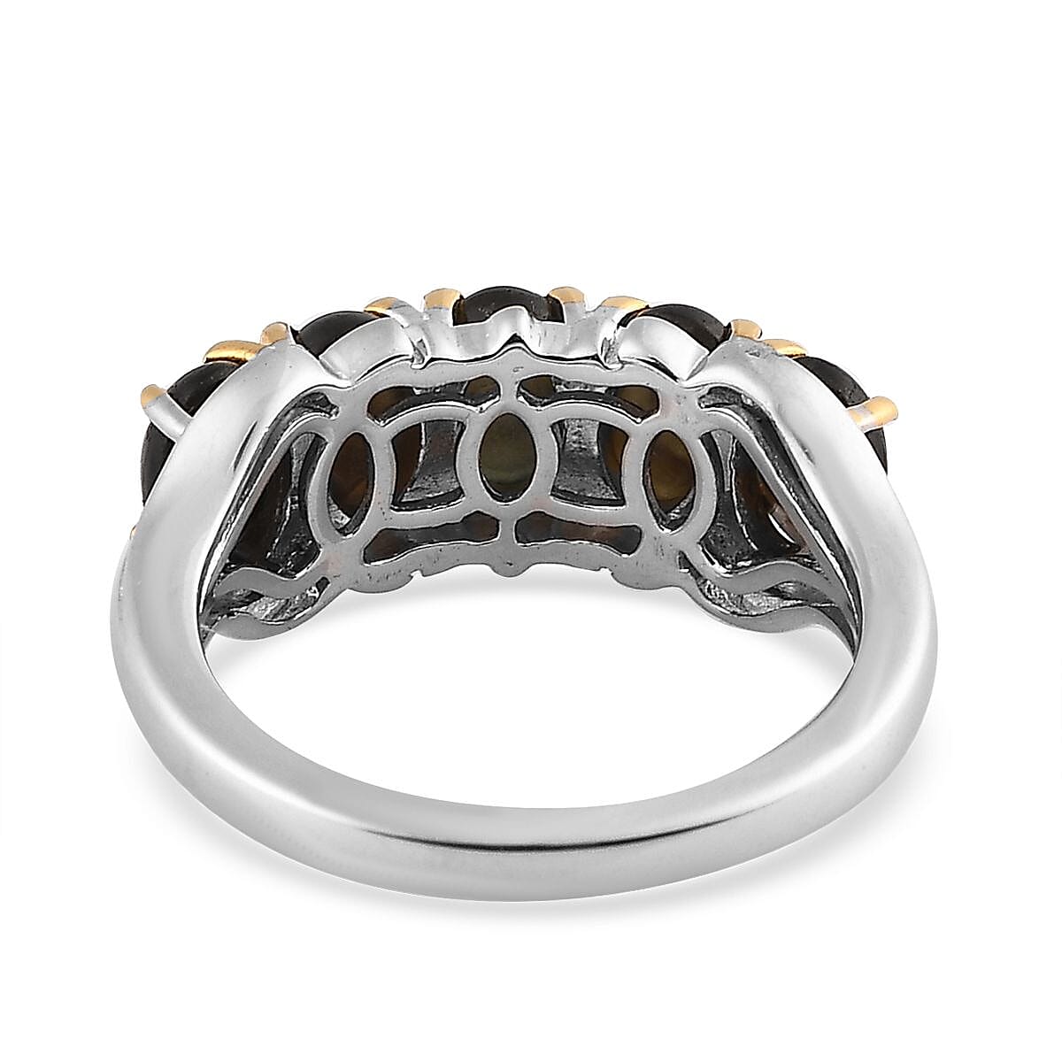 Bankacha Natural Black Star Sapphire 5 Stone Ring in Vermeil YG and Platinum Over Sterling Silver (Size 5.0) 3.15 ctw