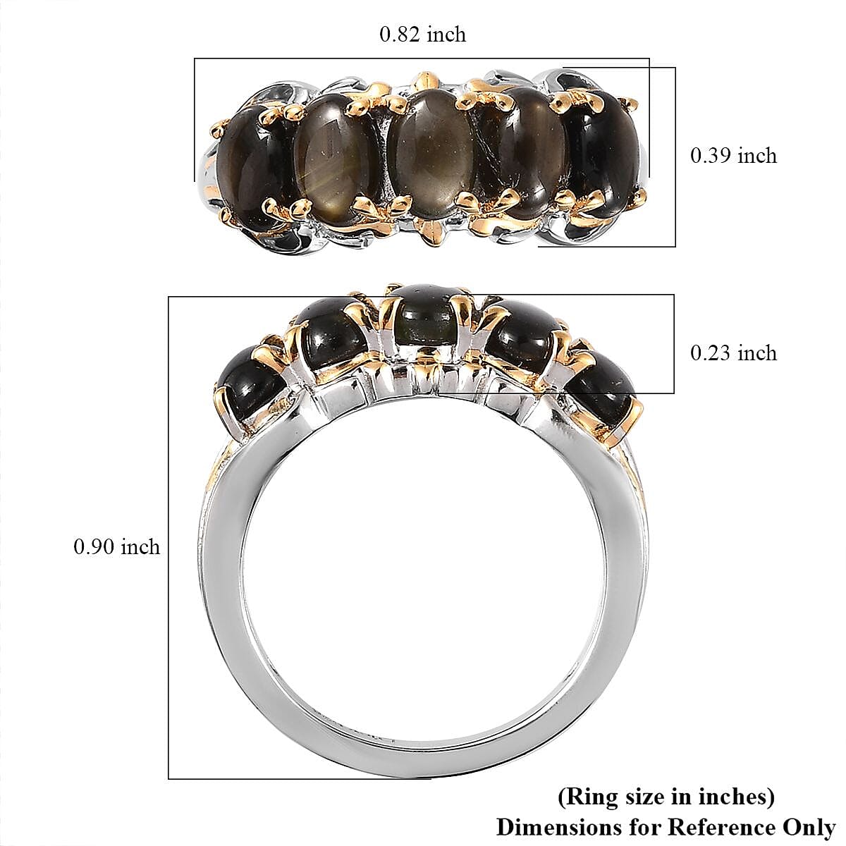 Bankacha Natural Black Star Sapphire 5 Stone Ring in Vermeil YG and Platinum Over Sterling Silver (Size 5.0) 3.15 ctw