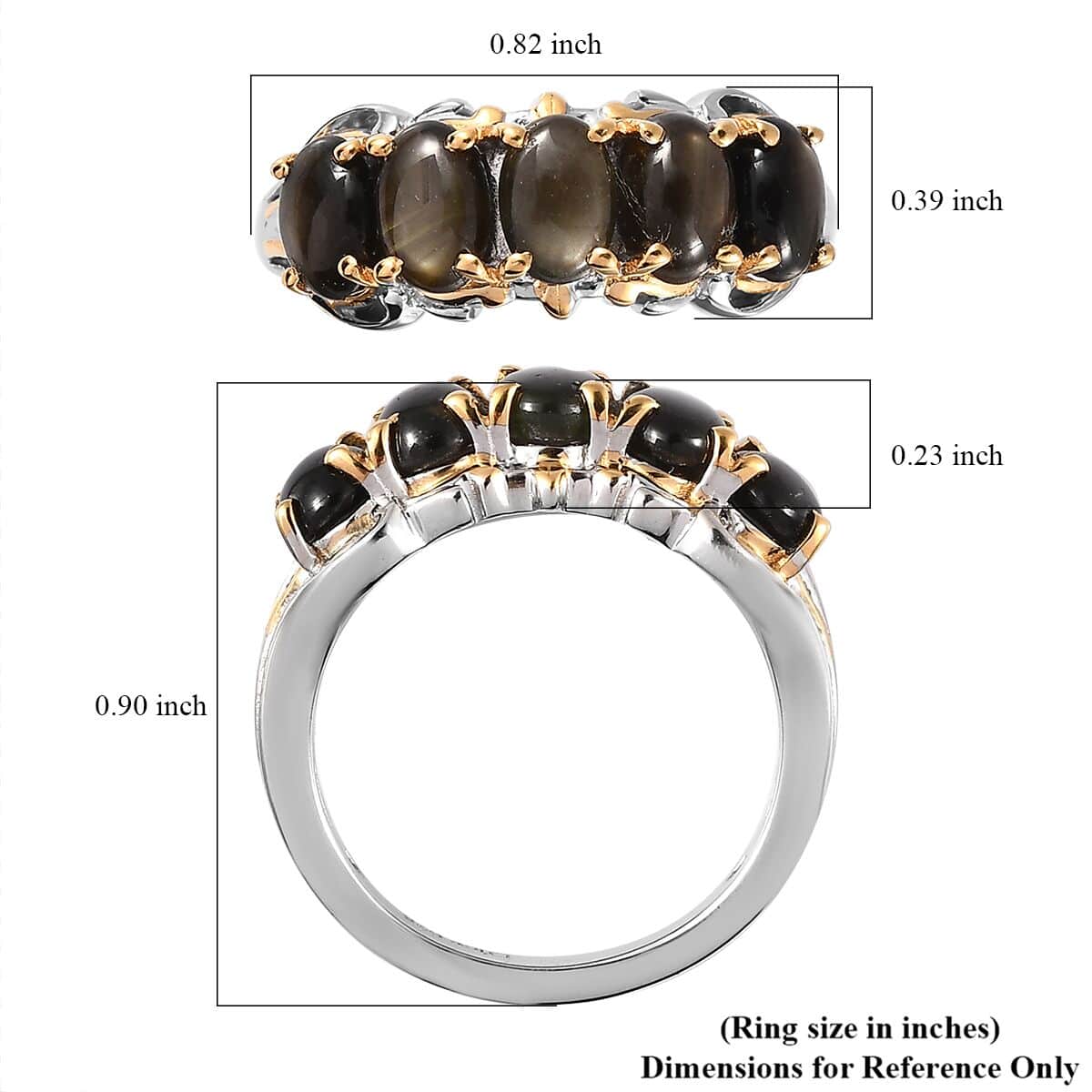 Bankacha Natural Black Star Sapphire 5 Stone Ring in Vermeil YG and Platinum Over Sterling Silver (Size 7.0) 3.15 ctw image number 5