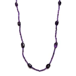 African Amethyst Beaded Station Necklace in Sterling Silver 67.00 ctw