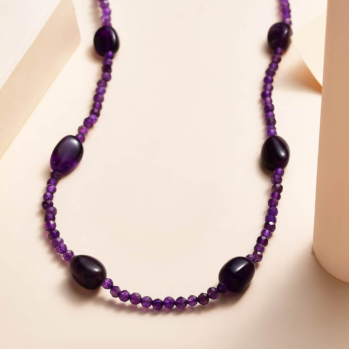 African Amethyst Beaded Station Necklace in Sterling Silver 67.00 ctw image number 1