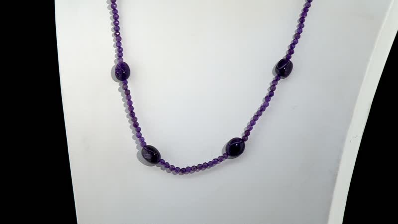 African Amethyst 67.00 ctw Beaded Station Necklace in Sterling Silver