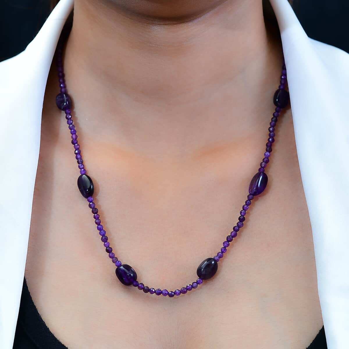 African Amethyst Beaded Station Necklace in Sterling Silver 67.00 ctw image number 2