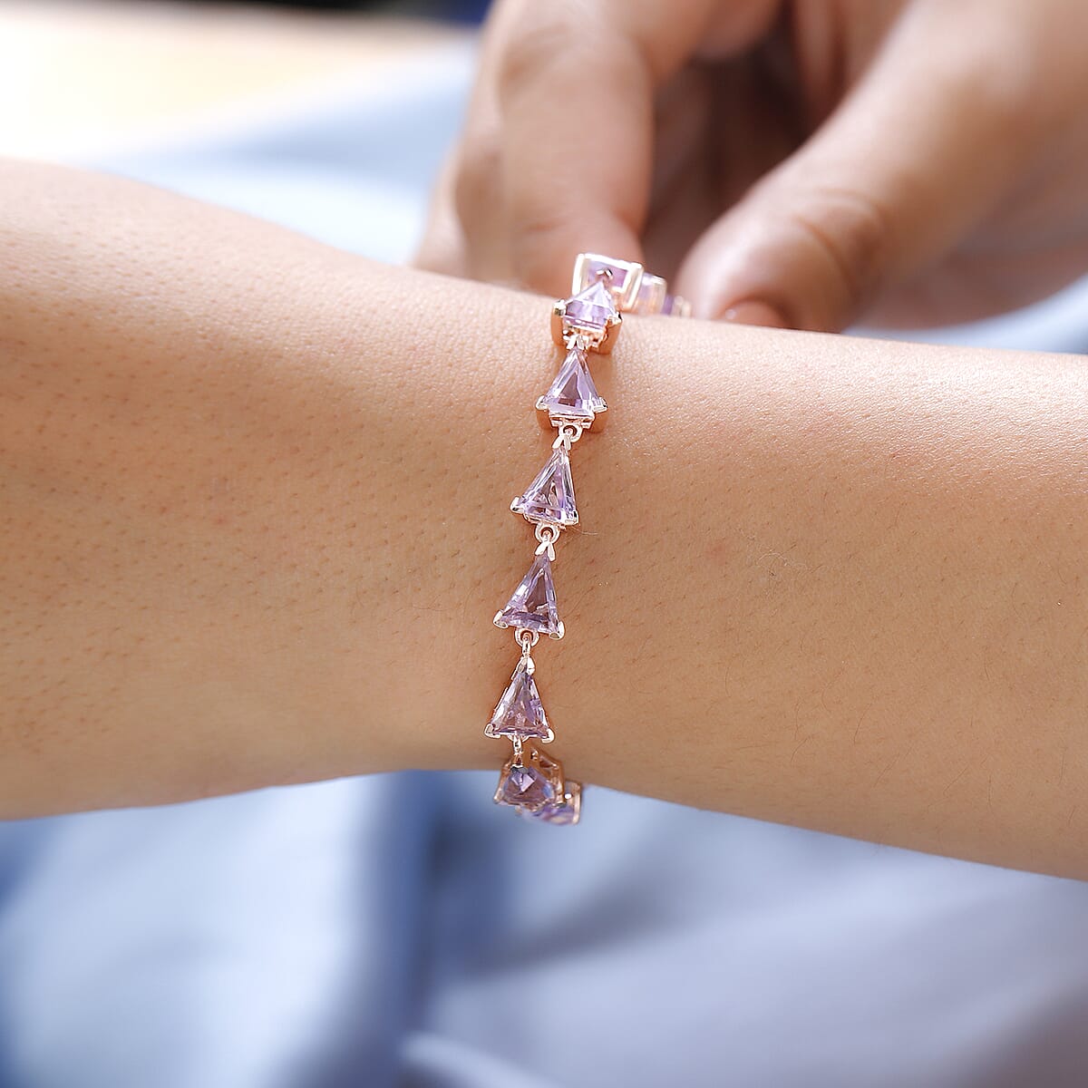 AAA Rose De France Amethyst Bracelet in Vermeil Rose Gold Over Sterling Silver (6.50 In) 13.15 ctw image number 2