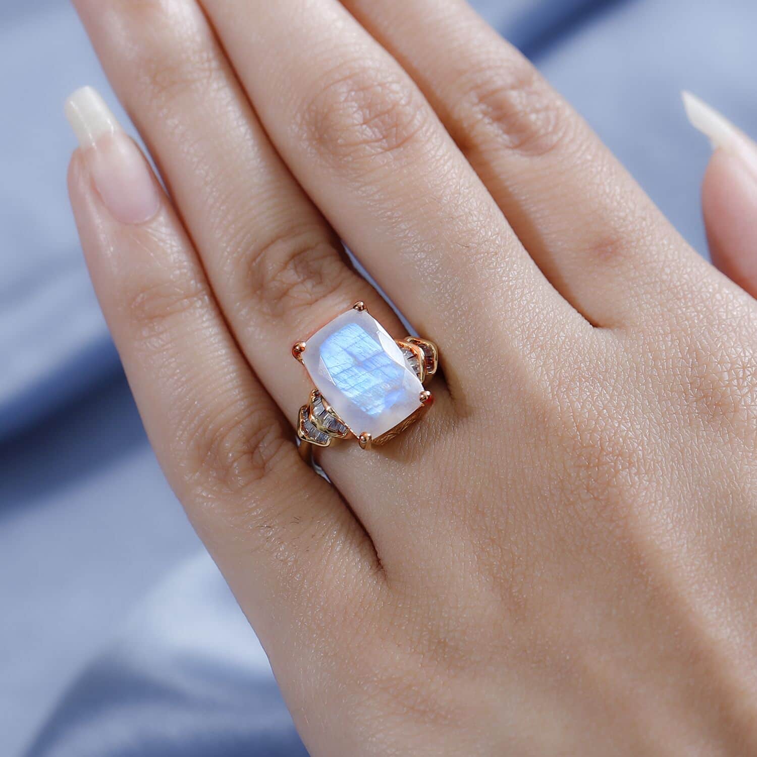 Buy Premium Rainbow Moonstone and Diamond Ring in Vermeil Yellow