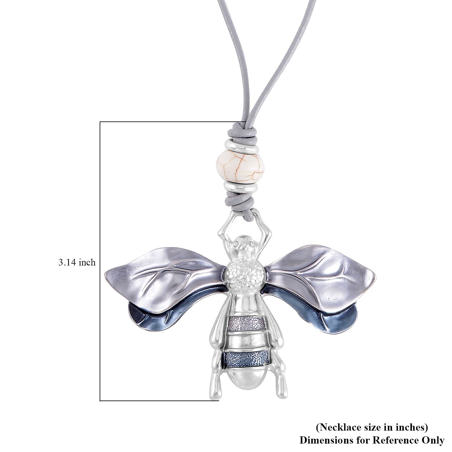 Grey Agate, Constituted White Howlite and Enameled Necklace 28-30 Inches in Silvertone 4.50 ctw