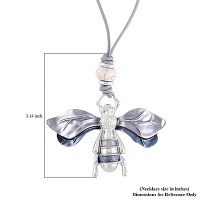 Grey Agate, Constituted White Howlite and Enameled Necklace 28-30 Inches in Silvertone 4.50 ctw