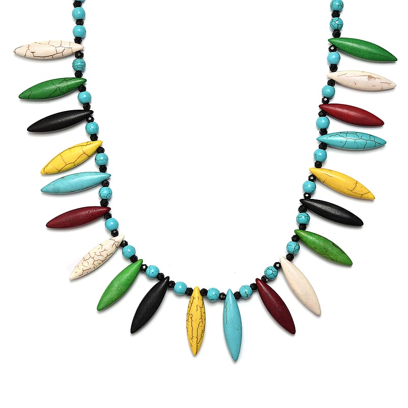Constituted Multi Howlite and Thai Black Spinel Necklace 20 Inches in Sterling Silver 242.00 ctw