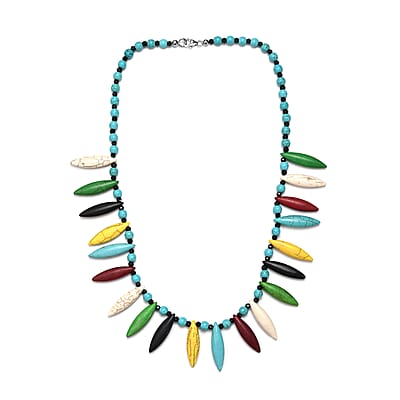 Constituted Multi Howlite and Thai Black Spinel Necklace 20 Inches in Sterling Silver 242.00 ctw