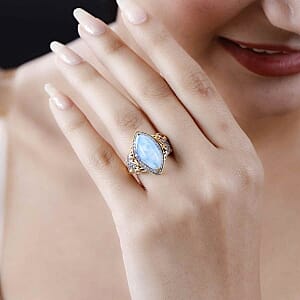 Larimar and White Zircon 6.97 ctw Ring in 14K YG Over Sterling Silver (Size 10)