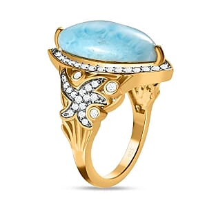 Larimar and White Zircon 6.97 ctw Ring in 14K YG Over Sterling Silver (Size 10)