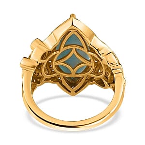 Larimar and White Zircon 6.97 ctw Ring in 14K YG Over Sterling Silver (Size 10)
