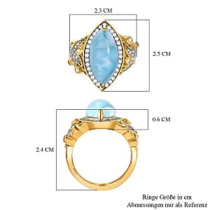 Larimar and White Zircon 6.97 ctw Ring in 14K YG Over Sterling Silver (Size 10)