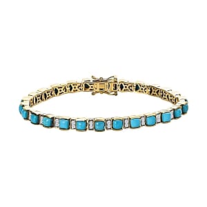 Sleeping Beauty Turquoise and White Zircon 9.00 ctw Cluster Bracelet in 14K Yellow Gold Over Sterling Silver (7.5 In) (16.38 g)