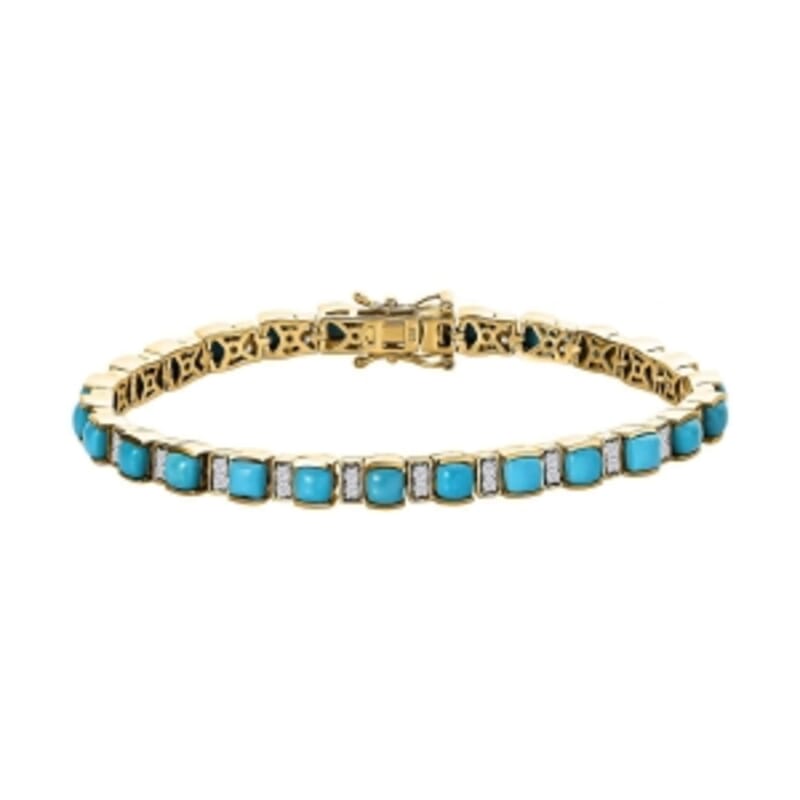 Sleeping Beauty Turquoise and White Zircon 9.00 ctw Cluster Bracelet in 14K Yellow Gold Over Sterling Silver (7.5 In) (16.38 g)