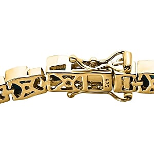 Sleeping Beauty Turquoise and White Zircon 9.00 ctw Cluster Bracelet in 14K Yellow Gold Over Sterling Silver (7.5 In) (16.38 g)
