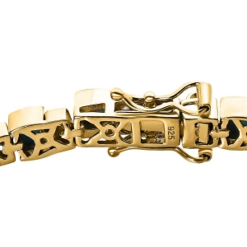 Sleeping Beauty Turquoise and White Zircon 9.00 ctw Cluster Bracelet in 14K Yellow Gold Over Sterling Silver (7.5 In) (16.38 g)