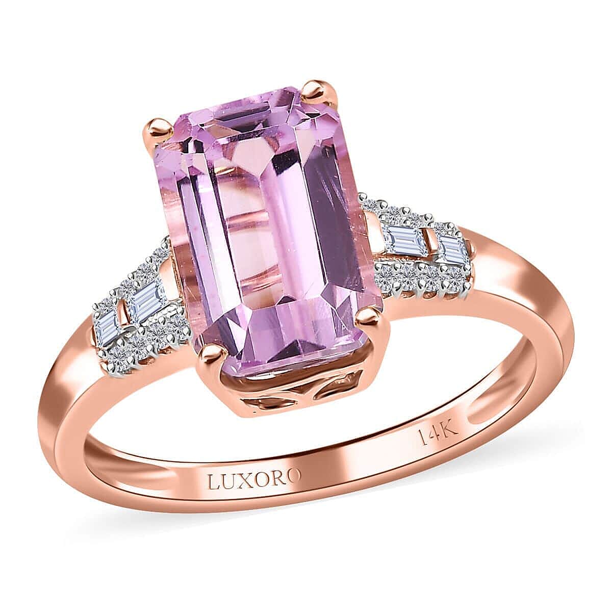 Luxoro 14K Rose Gold AAA Patroke Kunzite, Diamond Ring (Size 7.0) 4.50 ctw image number 0