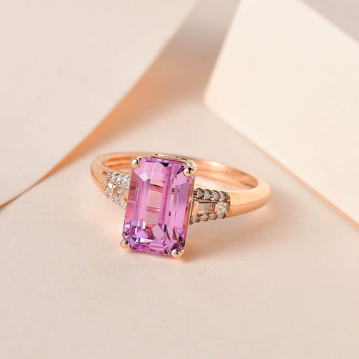 Luxoro 14K Rose Gold AAA Patroke Kunzite, Diamond Ring (Size 7.0) 4.50 ctw image number 1