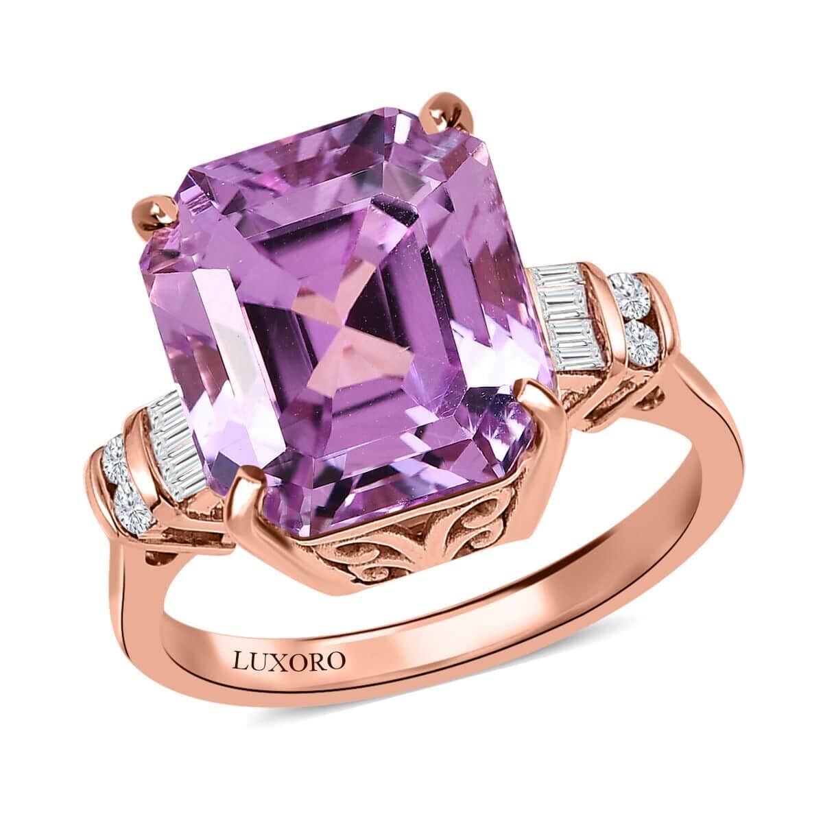 Luxoro 10K Rose Gold AAAA Patroke Kunzite and G-H I3 Diamond Ring 9.10 ctw image number 0